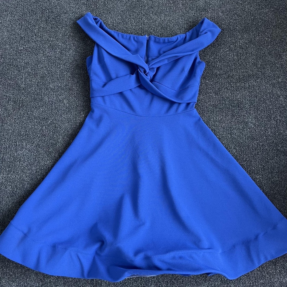 B. Darlin Dress Womens 7/8 Blue Off Shoulder Fit & Flare Short Party Cocktail